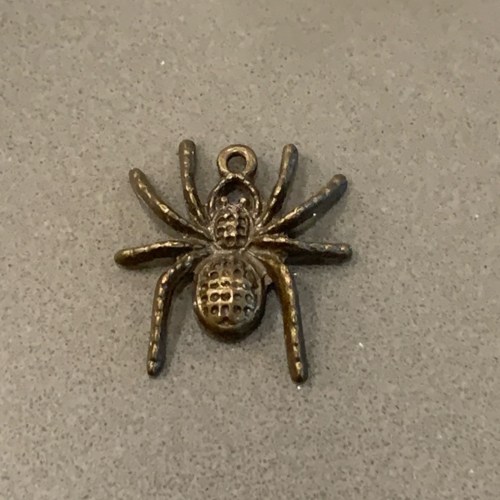 Metal spider charm for bracelet or necklace - silvertone